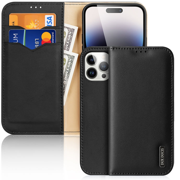 DUX DUCIS Hivo Series Cowhide + PU + TPU Flip Phone Case, For iPhone 16 Pro Max, For iPhone 16 Pro, For iPhone 16 Plus, For iPhone 16, iPhone 16e, For iPhone 15 Pro Max, For iPhone 15 Pro, For iPhone 15 Plus, For iPhone 15