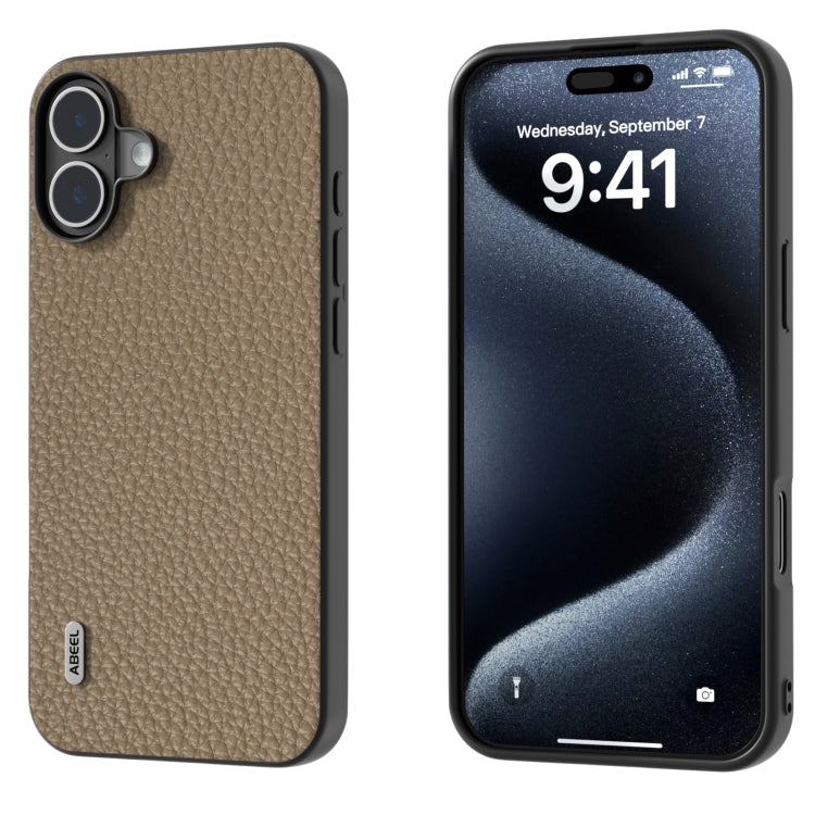 ABEEL Genuine Leather Litchi Texture Phone Case, For iPhone 16 Pro Max, For iPhone 16 Pro, For iPhone 16 Plus, For iPhone 16, For iPhone 15 Pro Max, For iPhone 15 Pro, For iPhone 15 Plus, For iPhone 15