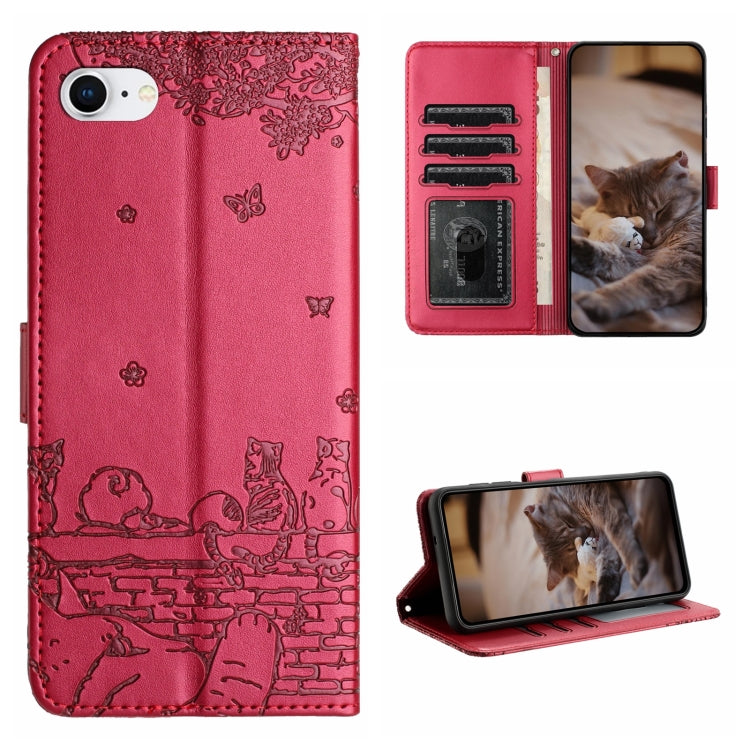 Cat Embossing Pattern Leather Phone Case with Lanyard, For iPhone 14 Pro Max, For iPhone 7 / 8 / SE 2020 / SE 2022, For iPhone 13 Pro Max, For iPhone 13 Pro, For iPhone 13, For iPhone 13 mini