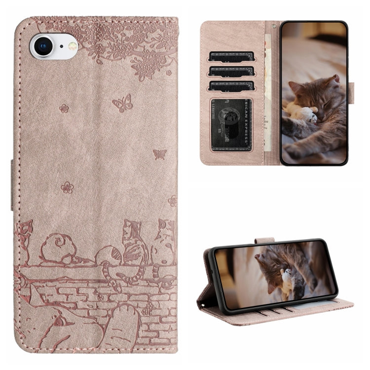 Cat Embossing Pattern Leather Phone Case with Lanyard, For iPhone 14 Pro Max, For iPhone 7 / 8 / SE 2020 / SE 2022, For iPhone 13 Pro Max, For iPhone 13 Pro, For iPhone 13, For iPhone 13 mini