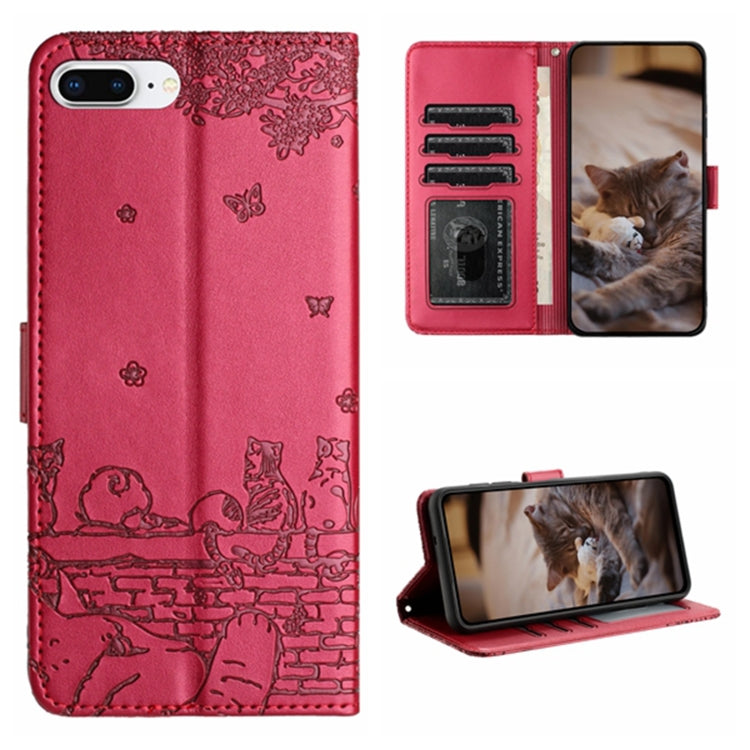 Cat Embossing Pattern Leather Phone Case with Lanyard, For iPhone XS Max, For iPhone X, For iPhone 7 Plus / 8 Plus