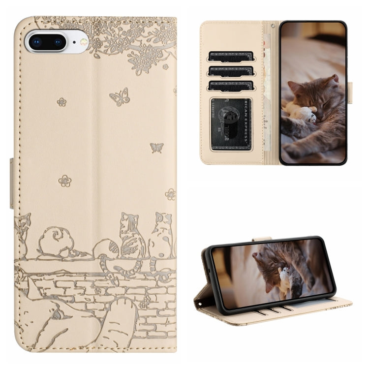 Cat Embossing Pattern Leather Phone Case with Lanyard, For iPhone XS Max, For iPhone X, For iPhone 7 Plus / 8 Plus