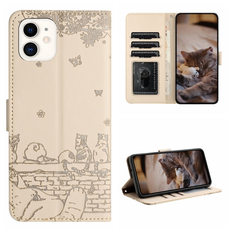 Cat Embossing Pattern Leather Phone Case with Lanyard, For iPhone 12, For iPhone 12 Pro Max, For iPhone 12 mini, For iPhone 11 Pro Max, For iPhone 11, For iPhone 11 Pro