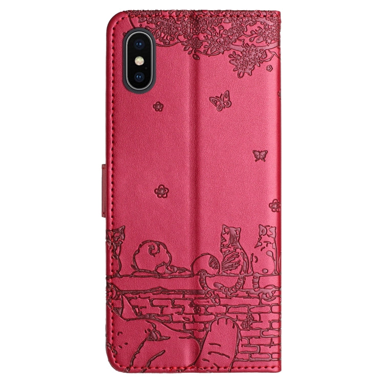 Cat Embossing Pattern Leather Phone Case with Lanyard, For iPhone XS Max, For iPhone X, For iPhone 7 Plus / 8 Plus