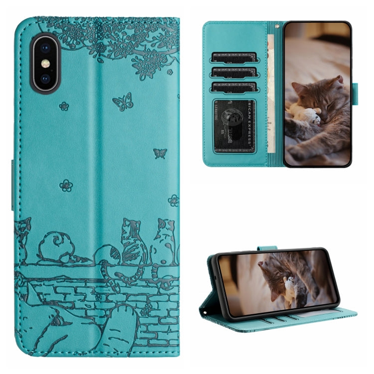 Cat Embossing Pattern Leather Phone Case with Lanyard, For iPhone XS Max, For iPhone X, For iPhone 7 Plus / 8 Plus