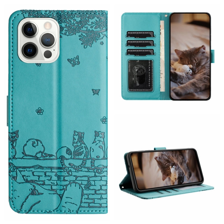 Cat Embossing Pattern Leather Phone Case with Lanyard, For iPhone 15 Pro, For iPhone 15 Plus, For iPhone 15, For iPhone 14 Plus, For iPhone 14, For iPhone 14 Pro