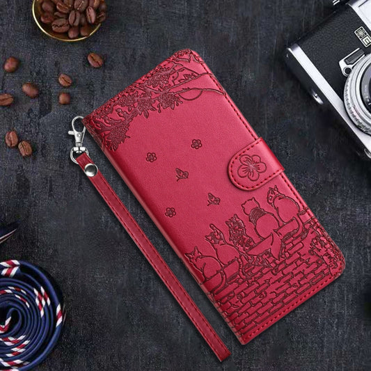 Cat Embossing Pattern Leather Phone Case with Lanyard, For iPhone 16 Pro Max, For iPhone 16 Pro, For iPhone 16 Plus, For iPhone 16, iPhone 16e, For iPhone 15 Pro Max