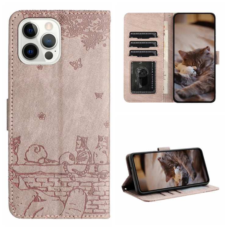 Cat Embossing Pattern Leather Phone Case with Lanyard, For iPhone 16 Pro Max, For iPhone 16 Pro, For iPhone 16 Plus, For iPhone 16, iPhone 16e, For iPhone 15 Pro Max