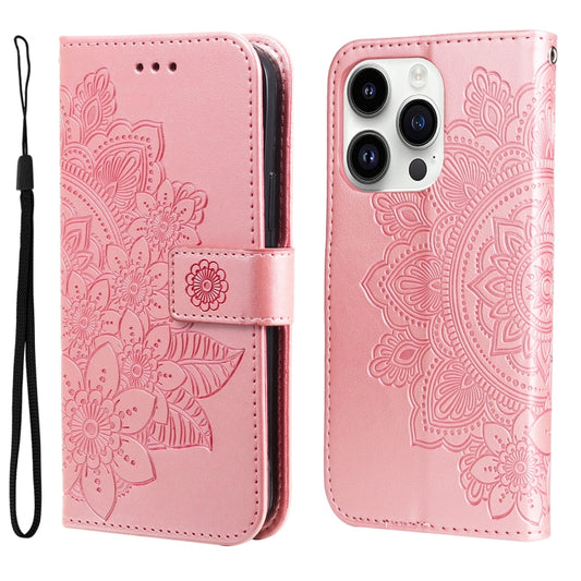 Seven-petal Flowers Embossing Leather Phone Case, For iPhone 15 Pro, For iPhone 15 Plus, For iPhone 15