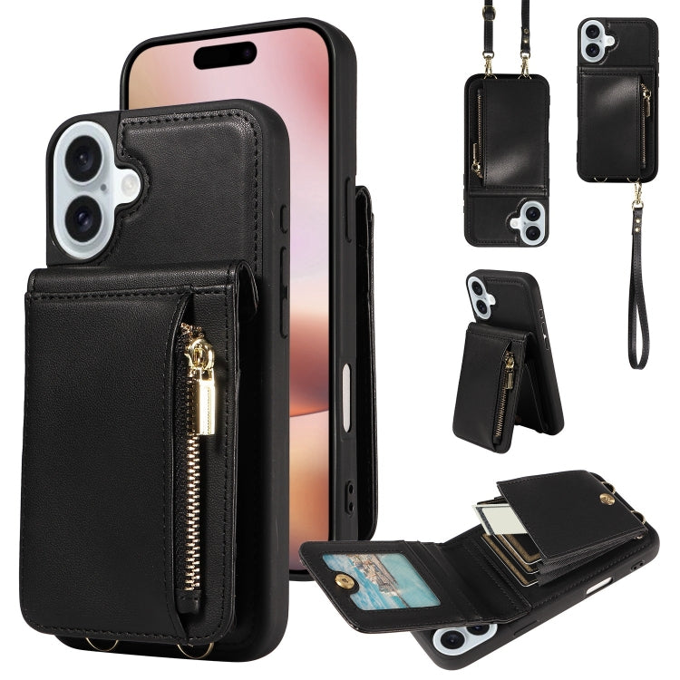 Crossbody Lanyard Zipper Wallet Leather Phone Case, For iPhone 16 Pro Max, For iPhone 16 Pro, For iPhone 16 Plus, For iPhone 16, For iPhone 15 Pro Max, For iPhone 15 Pro