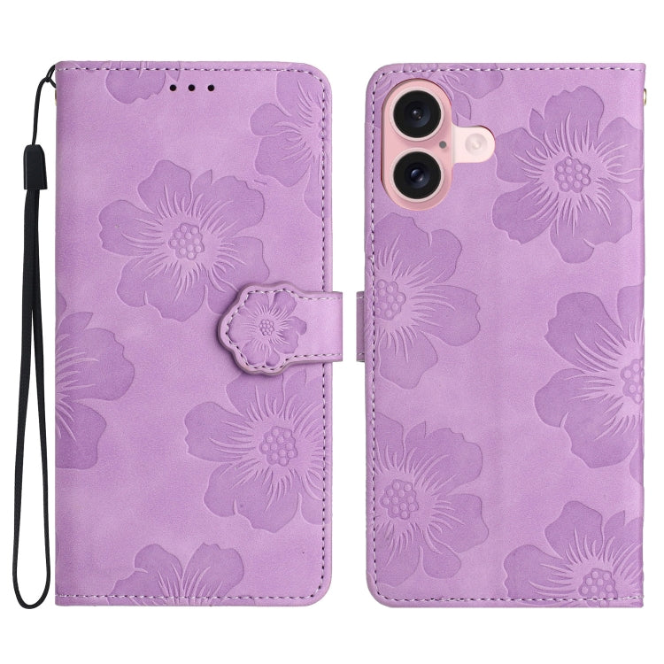 Flower Embossing Pattern Leather Phone Case, For iPhone 16e, For iPhone 16 Pro Max, For iPhone 16 Pro, For iPhone 16 Plus, For iPhone 16, For iPhone 15 Pro Max