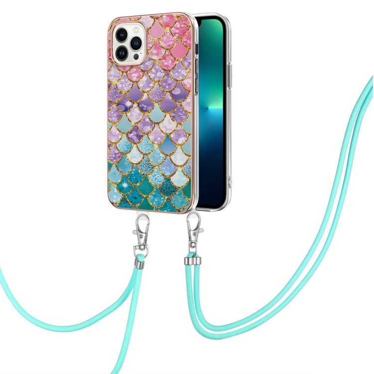 Electroplating Pattern IMD TPU Shockproof Case with Neck Lanyard, For iPhone 15 Pro, For iPhone 15 Plus, For iPhone 15