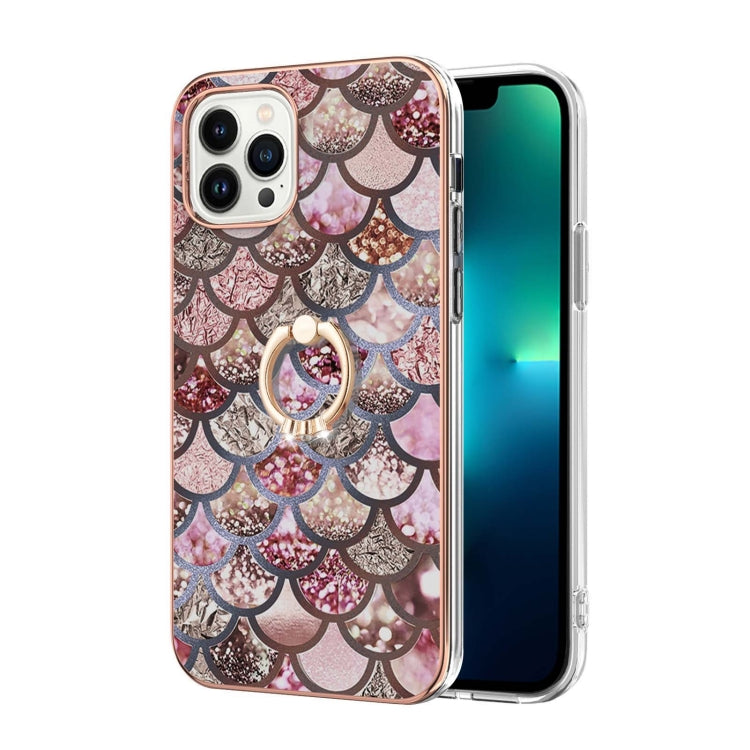 Electroplating Pattern IMD TPU Shockproof Case with Rhinestone Ring Holder, For iPhone 15 Pro, For iPhone 15 Plus, For iPhone 15