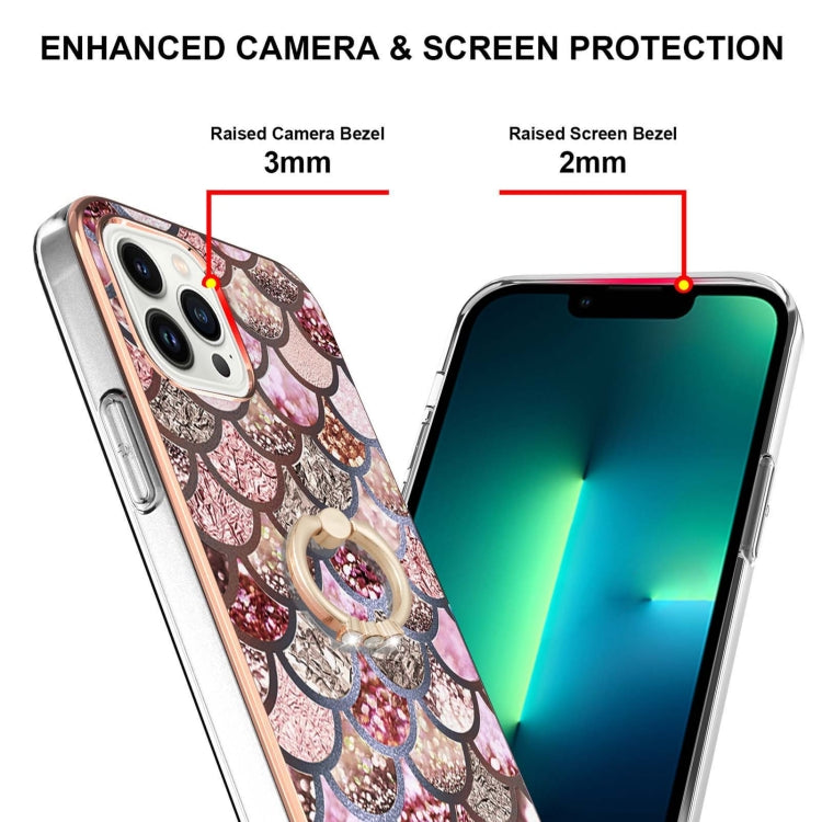 Electroplating Pattern IMD TPU Shockproof Case with Rhinestone Ring Holder, For iPhone 15 Pro, For iPhone 15 Plus, For iPhone 15