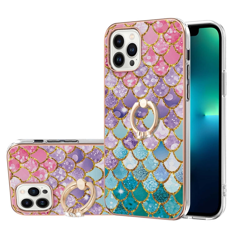 Electroplating Pattern IMD TPU Shockproof Case with Rhinestone Ring Holder, For iPhone 15 Pro, For iPhone 15 Plus, For iPhone 15