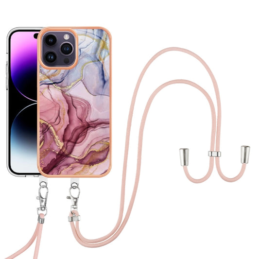 Electroplating Marble Dual-side IMD Phone Case with Lanyard, For iPhone 16 Pro Max, For iPhone 16 Pro, For iPhone 16 Plus, For iPhone 16, For iPhone 15 Pro Max