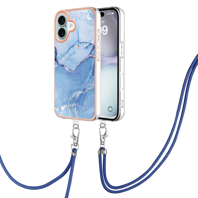 Electroplating Marble Dual-side IMD Phone Case with Lanyard, For iPhone 16 Pro Max, For iPhone 16 Pro, For iPhone 16 Plus, For iPhone 16, For iPhone 15 Pro Max