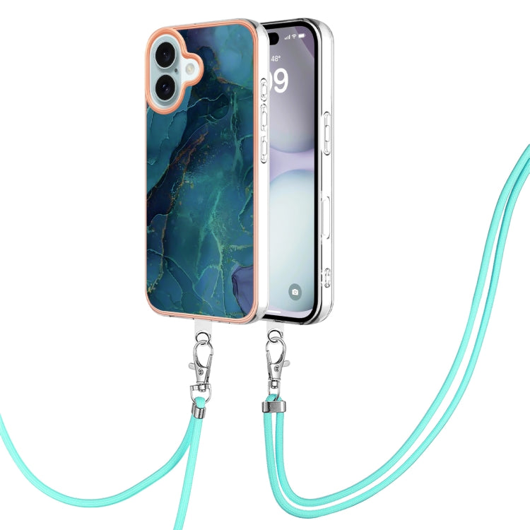 Electroplating Marble Dual-side IMD Phone Case with Lanyard, For iPhone 16 Pro Max, For iPhone 16 Pro, For iPhone 16 Plus, For iPhone 16, For iPhone 15 Pro Max