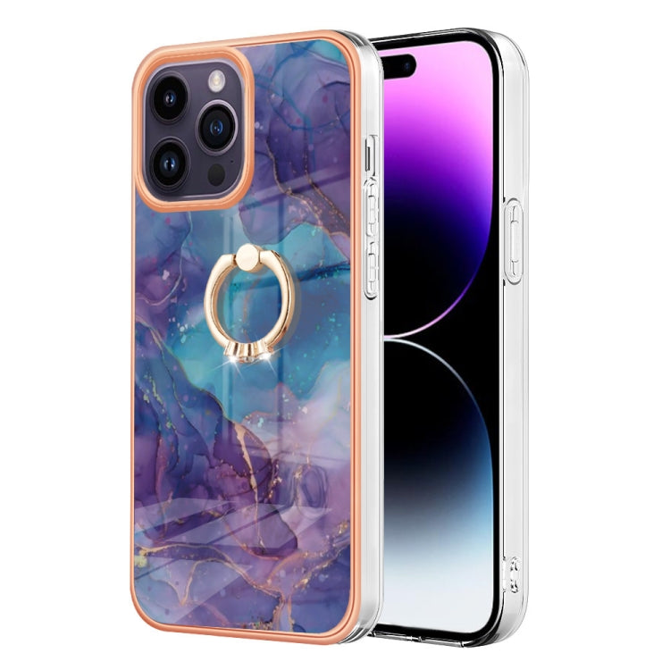 Electroplating Marble Dual-side IMD Phone Case with Ring, For iPhone 16 Pro Max, For iPhone 16 Pro, For iPhone 16 Plus, For iPhone 16, For iPhone 15 Pro Max