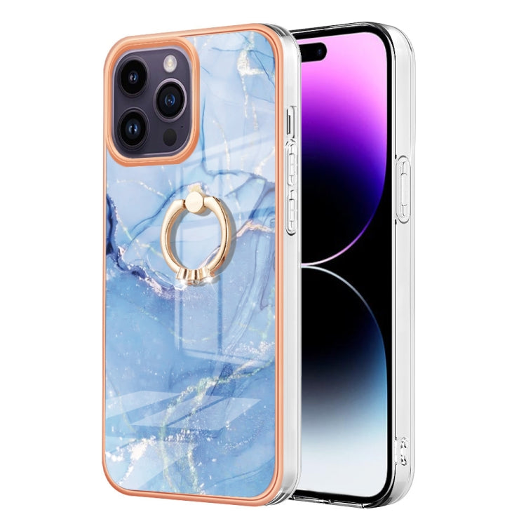 Electroplating Marble Dual-side IMD Phone Case with Ring, For iPhone 15 Pro, For iPhone 15 Plus, For iPhone 15