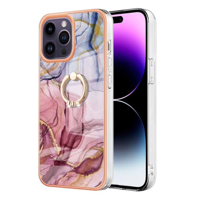 Electroplating Marble Dual-side IMD Phone Case with Ring, For iPhone 15 Pro, For iPhone 15 Plus, For iPhone 15