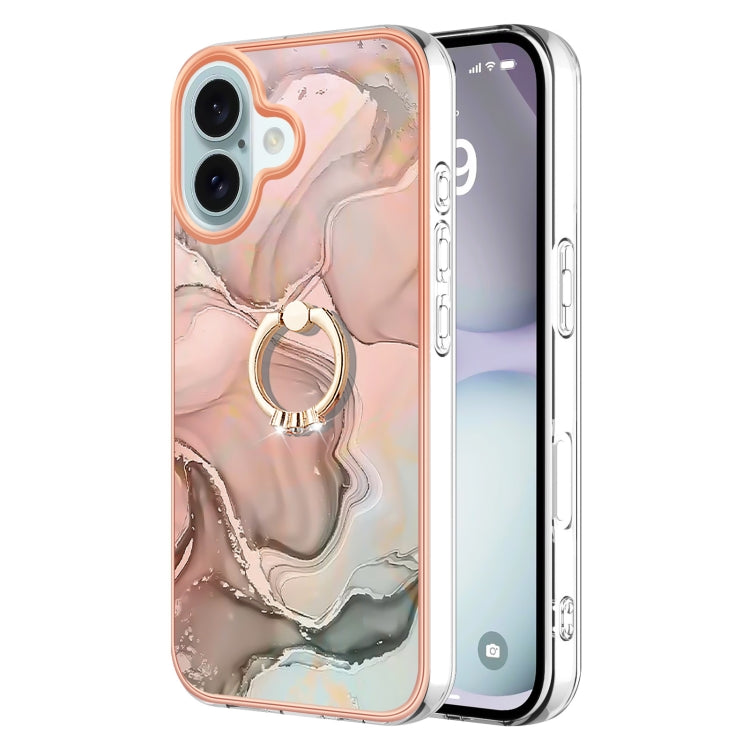 Electroplating Marble Dual-side IMD Phone Case with Ring, For iPhone 16 Pro Max, For iPhone 16 Pro, For iPhone 16 Plus, For iPhone 16, For iPhone 15 Pro Max