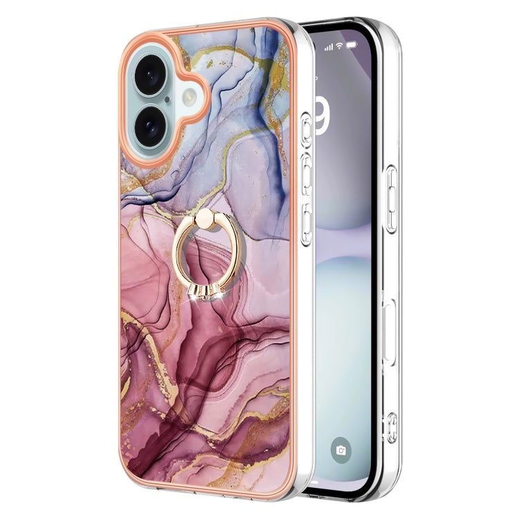 Electroplating Marble Dual-side IMD Phone Case with Ring, For iPhone 16 Pro Max, For iPhone 16 Pro, For iPhone 16 Plus, For iPhone 16, For iPhone 15 Pro Max