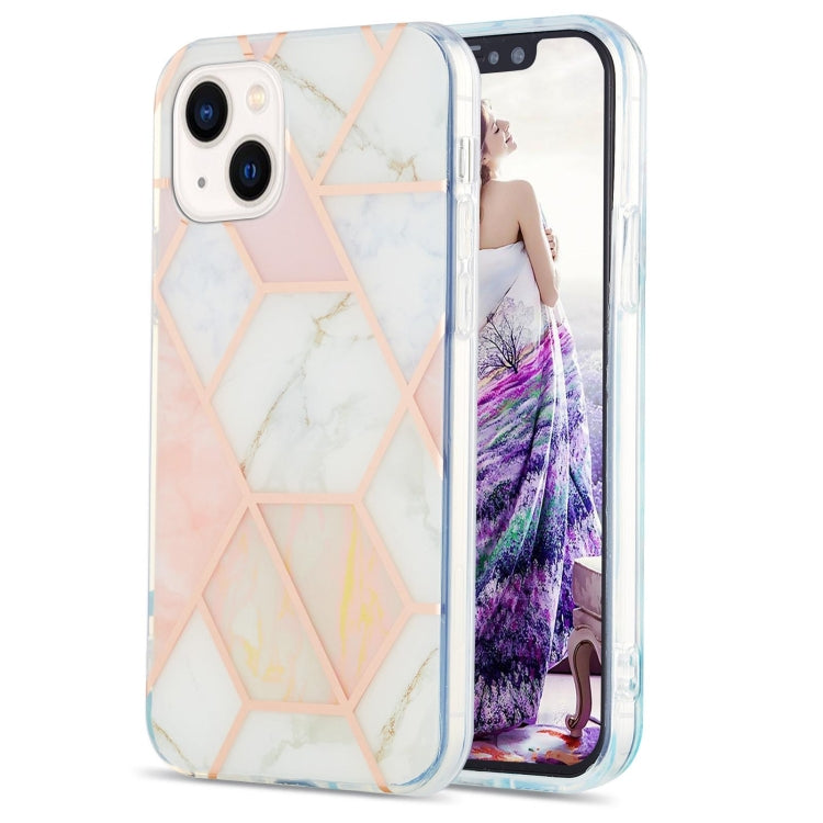 Electroplating Splicing Marble Flower Pattern Dual-side IMD TPU Shockproof Phone Case, For iPhone 15 Pro, For iPhone 15 Plus, For iPhone 15