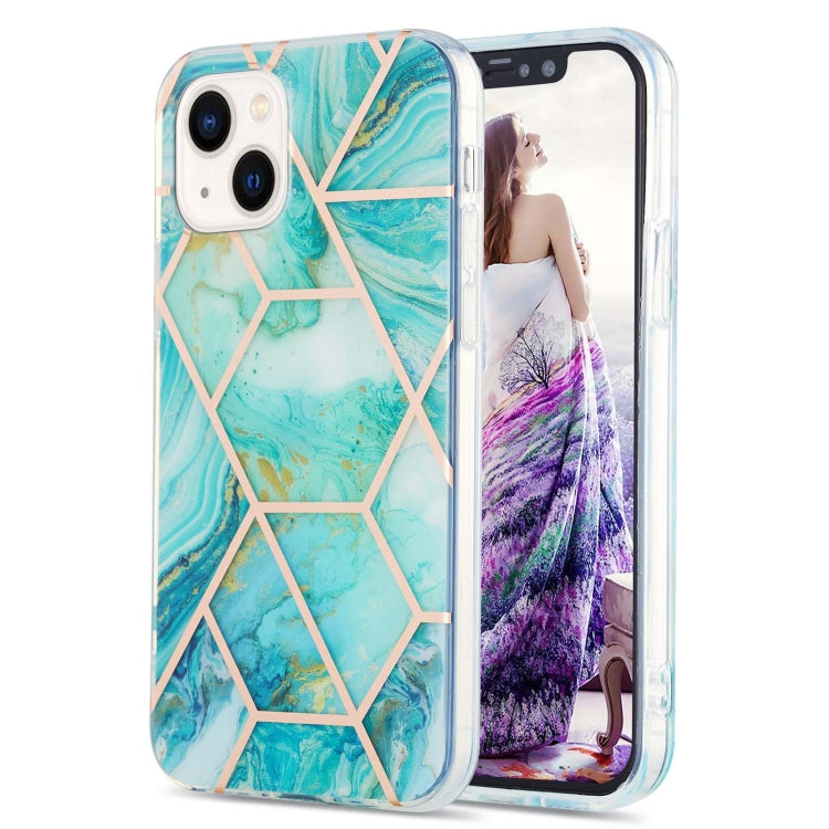 Electroplating Splicing Marble Flower Pattern Dual-side IMD TPU Shockproof Phone Case, For iPhone 15 Pro, For iPhone 15 Plus, For iPhone 15