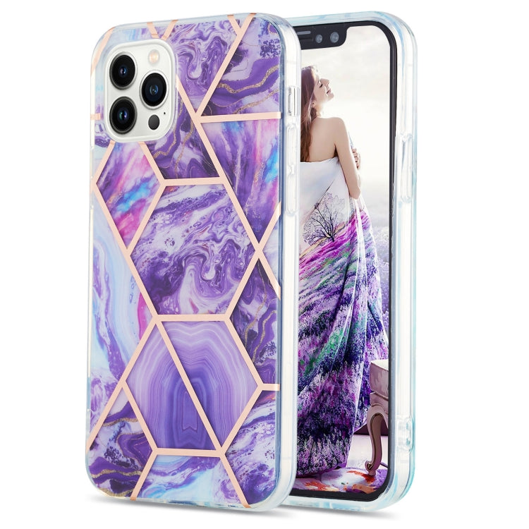 Electroplating Splicing Marble Flower Pattern Dual-side IMD TPU Shockproof Phone Case, For iPhone 15 Pro, For iPhone 15 Plus, For iPhone 15