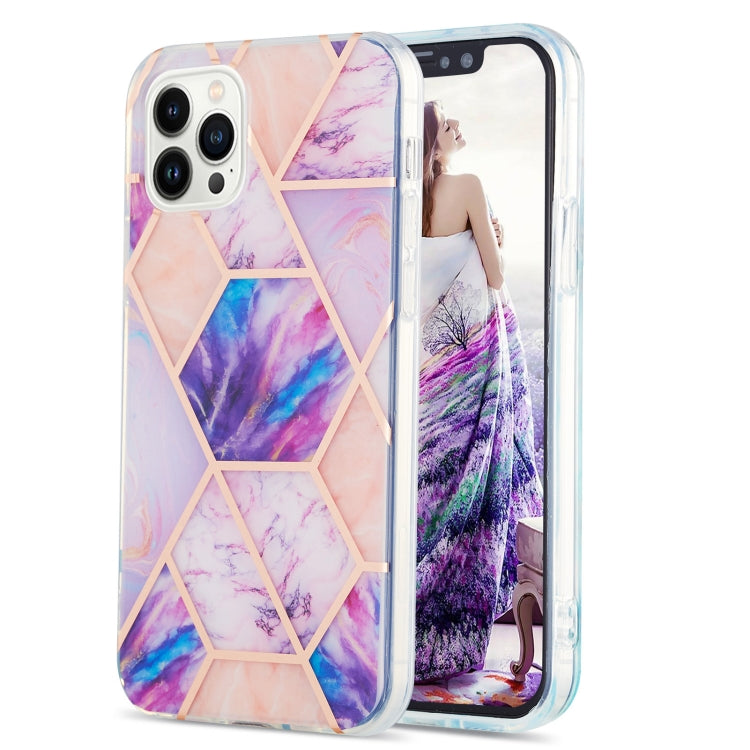 Electroplating Splicing Marble Flower Pattern Dual-side IMD TPU Shockproof Phone Case, For iPhone 16 Pro Max, For iPhone 16 Pro, For iPhone 16 Plus, For iPhone 16, For iPhone 15 Pro Max