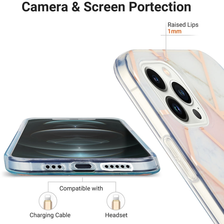 Electroplating Splicing Marble Flower Pattern Dual-side IMD TPU Shockproof Phone Case, For iPhone 16 Pro Max, For iPhone 16 Pro, For iPhone 16 Plus, For iPhone 16, For iPhone 15 Pro Max