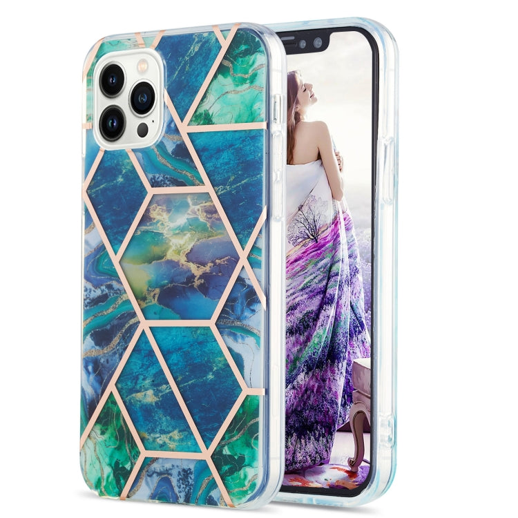 Electroplating Splicing Marble Flower Pattern Dual-side IMD TPU Shockproof Phone Case, For iPhone 16 Pro Max, For iPhone 16 Pro, For iPhone 16 Plus, For iPhone 16, For iPhone 15 Pro Max