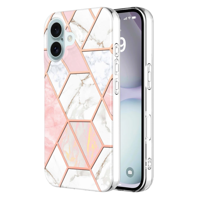 Electroplating Splicing Marble Flower Pattern Dual-side IMD TPU Shockproof Phone Case, For iPhone 16 Pro Max, For iPhone 16 Pro, For iPhone 16 Plus, For iPhone 16, For iPhone 15 Pro Max