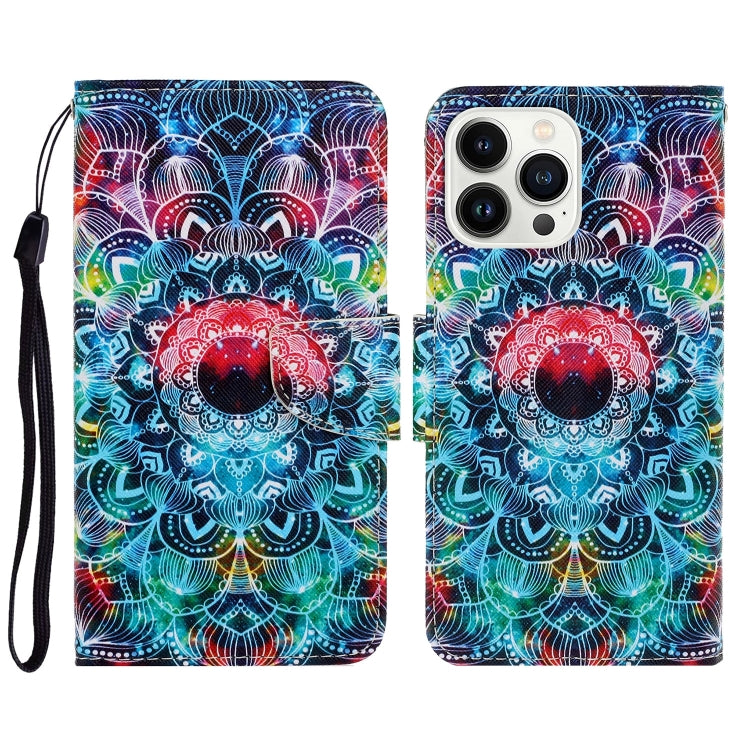 3D Colored Drawing Flip Leather Phone Case, For iPhone 15 Pro