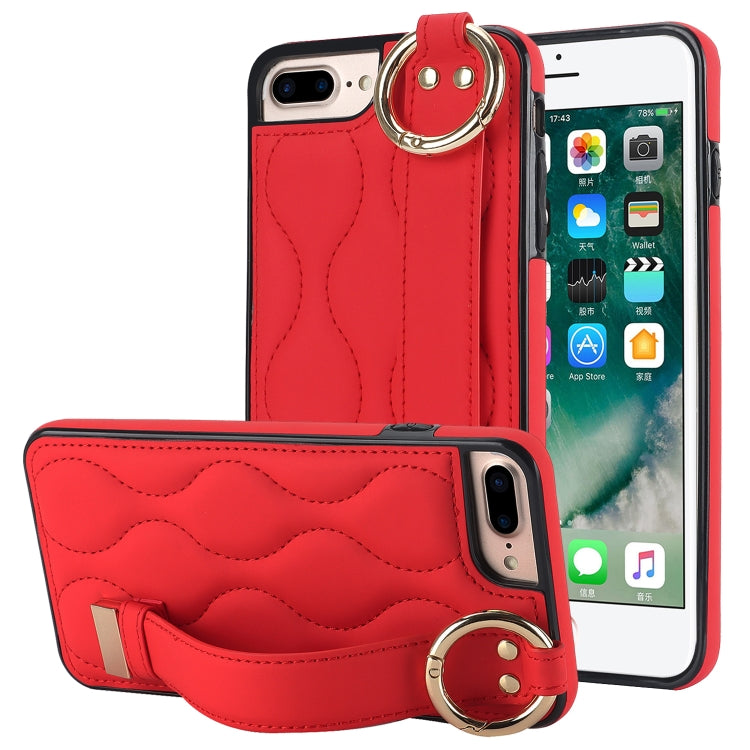 Non-slip Full Coverage Ring PU Phone Case with Wristband, For iPhone XS Max, For iPhone 7 Plus / 8 Plus, For iPhone 7 / 8