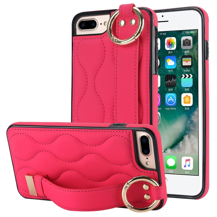 Non-slip Full Coverage Ring PU Phone Case with Wristband, For iPhone XS Max, For iPhone 7 Plus / 8 Plus, For iPhone 7 / 8