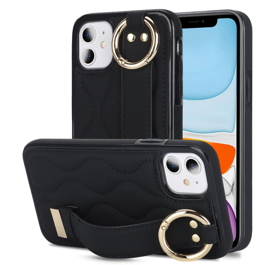 Non-slip Full Coverage Ring PU Phone Case with Wristband, For iPhone 11, For iPhone 11 Pro, For iPhone XS / X, For iPhone XR