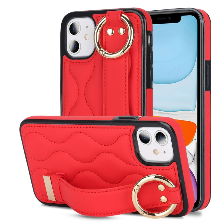 Non-slip Full Coverage Ring PU Phone Case with Wristband, For iPhone 11, For iPhone 11 Pro, For iPhone XS / X, For iPhone XR