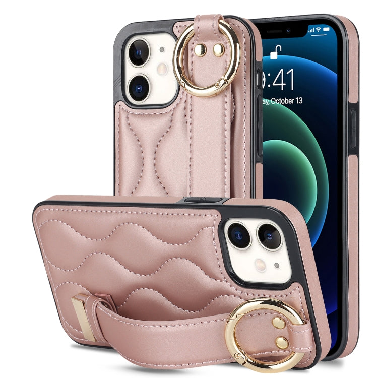 Non-slip Full Coverage Ring PU Phone Case with Wristband, For iPhone 12 Pro / 12, For iPhone 12 Pro Max, For iPhone 12 mini, For iPhone 11 Pro Max