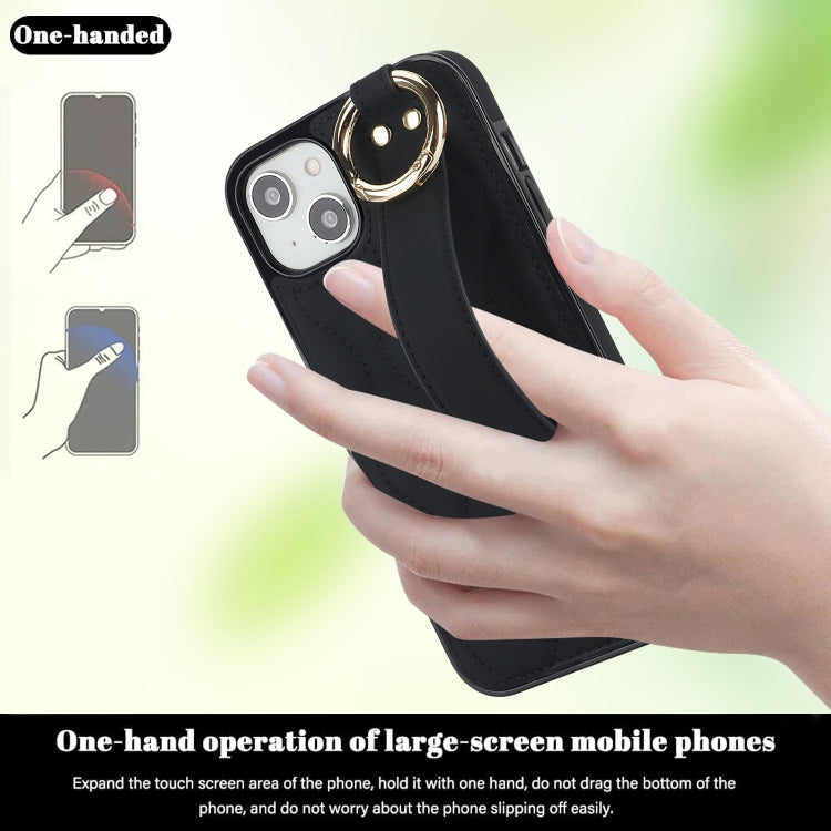 Non-slip Full Coverage Ring PU Phone Case with Wristband, For iPhone 14 Plus, For iPhone 14, For iPhone 14 Pro, For iPhone 14 Pro Max