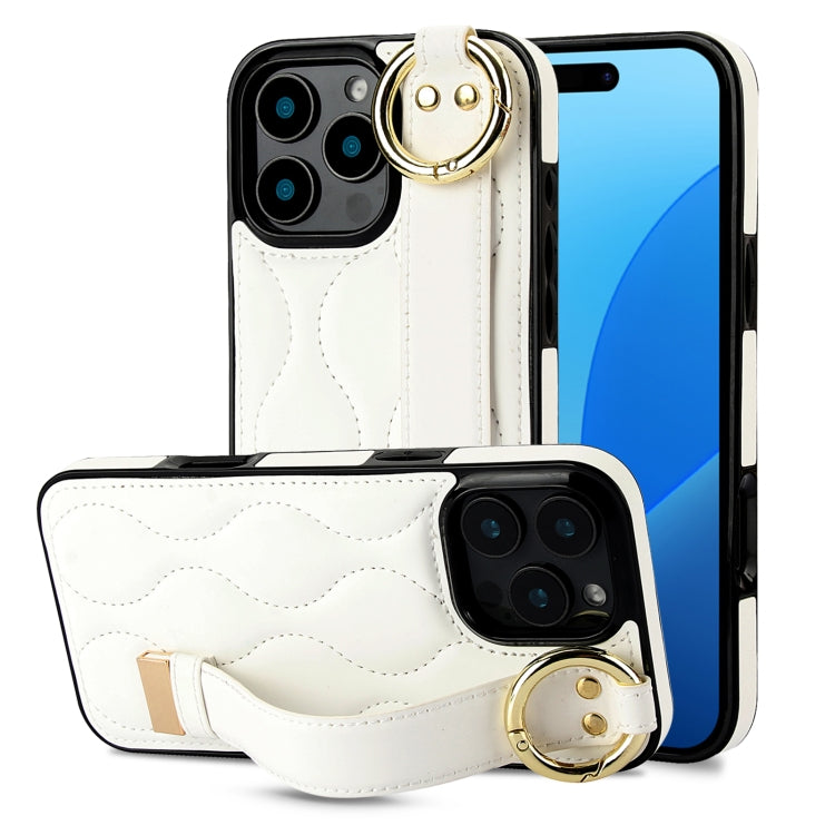 Non-slip Full Coverage Ring PU Phone Case with Wristband, For iPhone 16 Pro Max, For iPhone 16 Pro, For iPhone 16 Plus, For iPhone 16