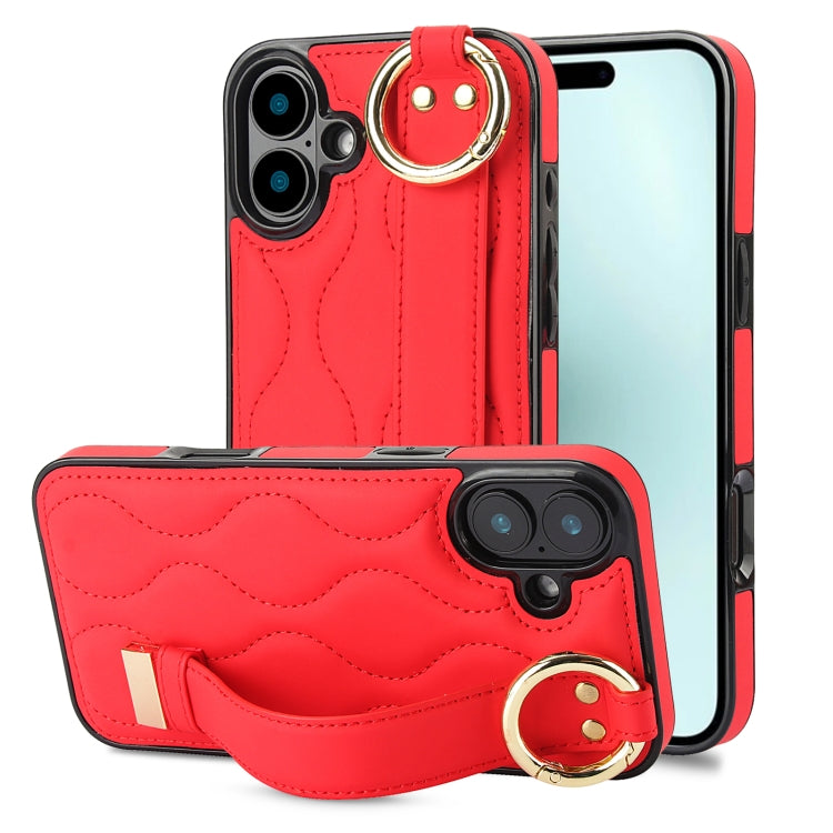 Non-slip Full Coverage Ring PU Phone Case with Wristband, For iPhone 16 Pro Max, For iPhone 16 Pro, For iPhone 16 Plus, For iPhone 16