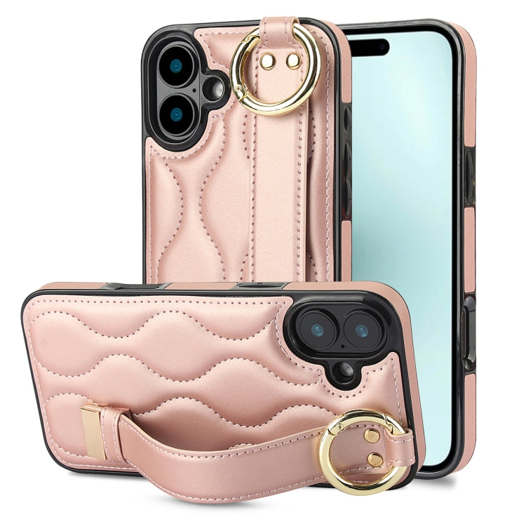 Non-slip Full Coverage Ring PU Phone Case with Wristband, For iPhone 16 Pro Max, For iPhone 16 Pro, For iPhone 16 Plus, For iPhone 16