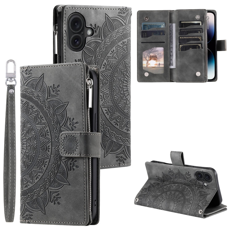 Multi-Card Totem Zipper Leather Phone Case, For iPhone 16e, For iPhone 16 Pro Max, For iPhone 16 Pro, For iPhone 16 Plus, For iPhone 16