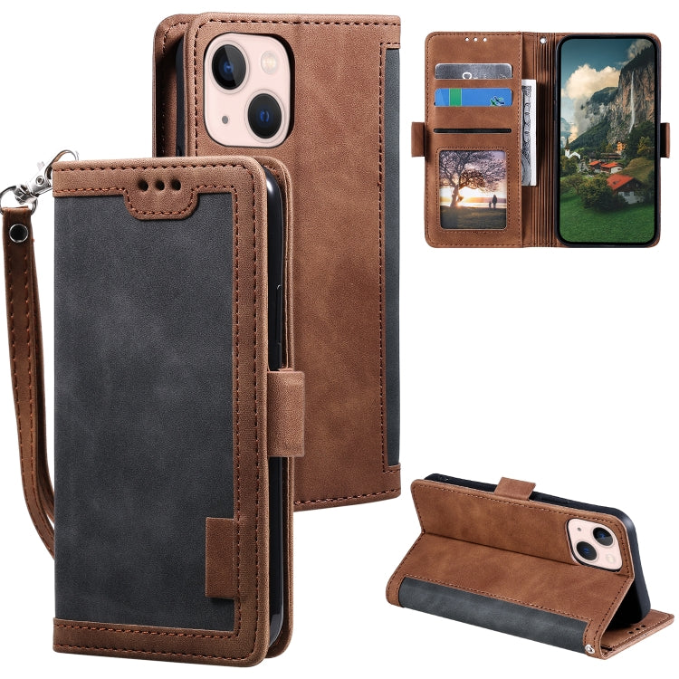 Retro Splicing Horizontal Flip Leather Phone Case, For iPhone 15 Plus, For iPhone 15