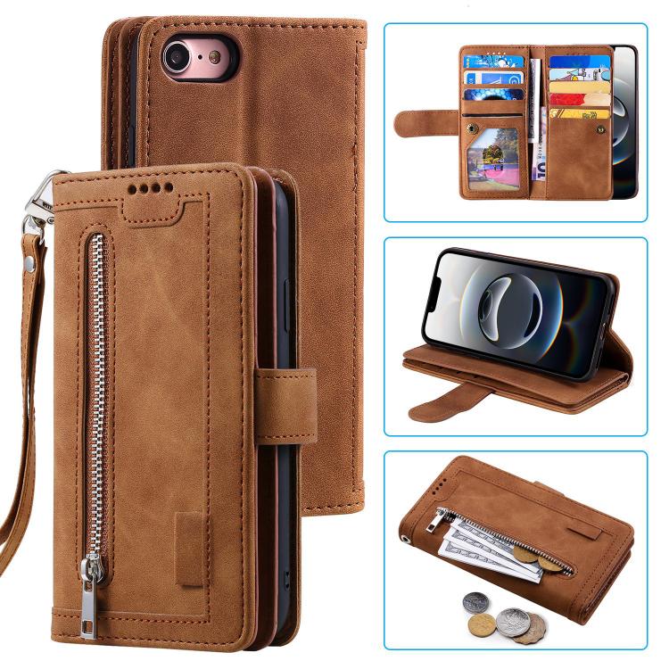 Nine Card Zipper Bag Leather Phone Case with Lanyard, For iPhone 16e, For iPhone 16 Pro Max, For iPhone 16 Pro, For iPhone 16 Plus, For iPhone 16, For iPhone 15 Pro Max, For iPhone 15 Pro, For iPhone 15 Plus