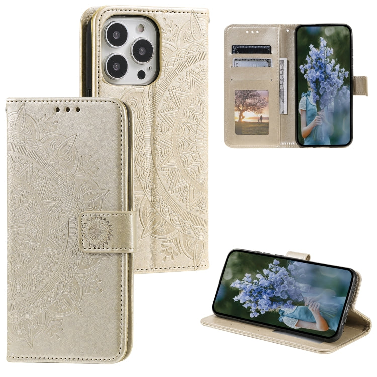 Totem Flower Embossed Leather Phone Case, For iPhone 15 Pro Max, For iPhone 15 Pro, For iPhone 15 Plus, For iPhone 15