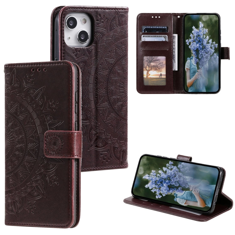 Totem Flower Embossed Leather Phone Case, For iPhone 15 Pro Max, For iPhone 15 Pro, For iPhone 15 Plus, For iPhone 15