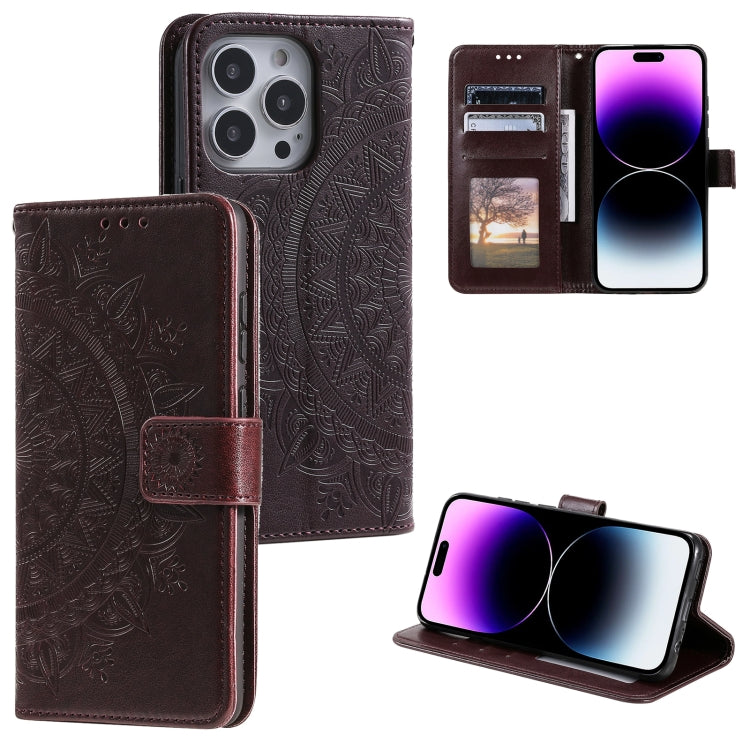 Totem Flower Embossed Leather Phone Case, For iPhone 16 Pro Max, For iPhone 16 Pro, For iPhone 16 Plus, For iPhone 16